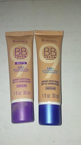 (PACK OF 2) RIMMEL LONDON BB CREAM 9-IN-1 SKIN PERFECTION SUPER MAKEUP COLORS: 1 MEDIUM SUNSCREEN SPF 25 &amp; 1 MATTE MEDIUM SUNSCREEN SPF 15 (PACK OF 2)