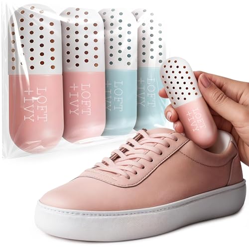 LOFT & IVY Shoe Deodorizer Balls – Ocean Fresh Scented Odor Eaters for Shoes, Gym Bags, Cars & Lockers – Compact Reusable Shoe Smell Remover Freshener Inserts – Long Lasting 4-Pack Sneaker Pills