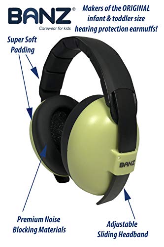 Baby Banz Earmuffs Infant Hearing Protection - Ages 0-2+ Years - THE BEST EARMUFFS FOR BABIES & TODDLERS - Baby Ear Protection,Leaf green