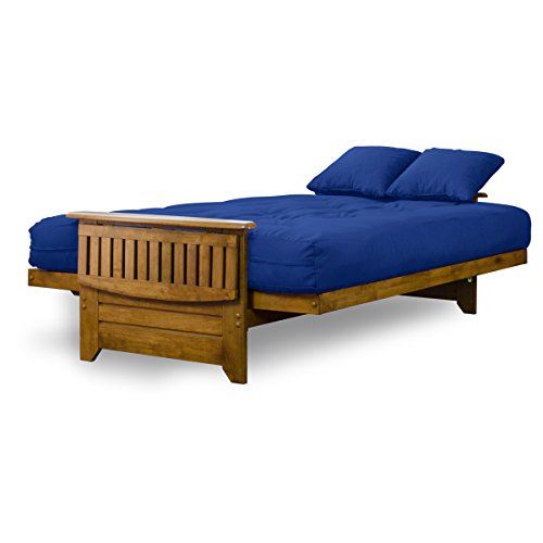 Nirvana Futons Brentwood Tray Arm Futon Frame, Drawers, and Royal Blue