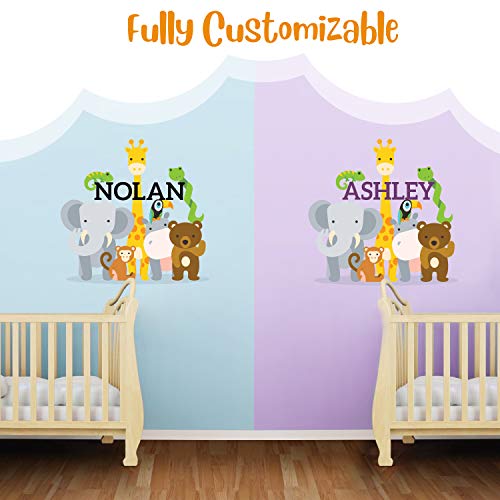 Personalized Name Jungle Animals Baby Boy Nursery Wall Decals(MM104