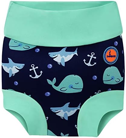 Baby Swimming Nappy Kids Reusable Swim Diaper Girls Costume Boys Swimshorts (12-24 Months, Blue Whale)
