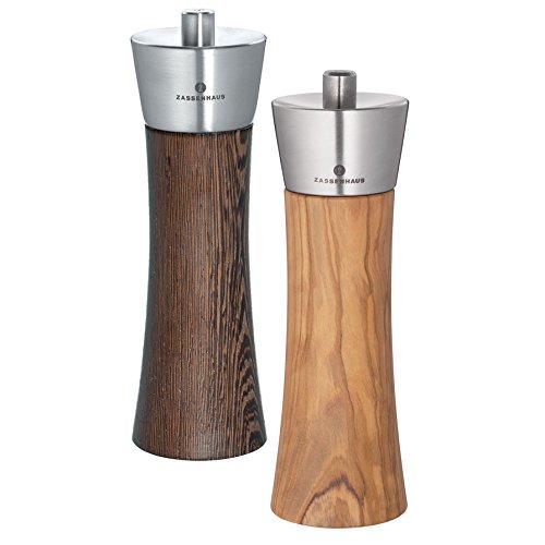 Zassenhaus Pepper and Salt Mill Set, Wenge and Olive Wood, 7.0 Inch