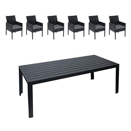 Mendler Gartengarnitur HWC-G12, Sitzgruppe Lounge-Set, Poly-Rattan 200x90cm - schwarz, Kissen dunkelgrau