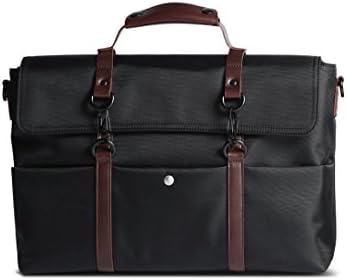 Scarters Premium Splash-Proof Canvas Jet Black Messenger Bag with Faux Leather Styling for up to 14 inch Laptop/MacBook: The Retro