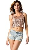 eshion Women Sequins Sleeveless Crop Tops T-shirt Round Neck Tank Vest Tee Cami Shirts