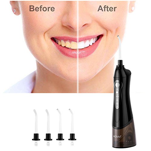 ACEVIVI Water flosser Oral Irrigator for Teeth with 4 Jet tips Cordless Rechargeable Portable Power Dental Flosser (180ml, Black)