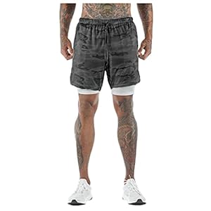 BUZHIDAO Heren 2-in-1 shorts loopshorts actieve loopshorts ademende interne compressieshorts met zak trekkoord heren…