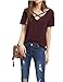Haola Women's Summer Cross Front Tops Deep V Neck Casual Teen Girls Tees T Shirts L WineRed