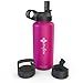 The Flow Insulated Water Bottle Large 32oz Stainless Steel Hydro Vacuum Flask With Wide Mouth Straw Lid, Coffee Flip Lid and Carabiner, Double Wall Sports Travel Tumbler (Pink, 32oz)