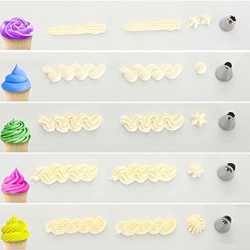 5 Pcs Stainless Steel Large Piping Tips Set - Cake Decorating Tips 1A 1E 1C 9FT 356, Food Grade Frosting Kit
