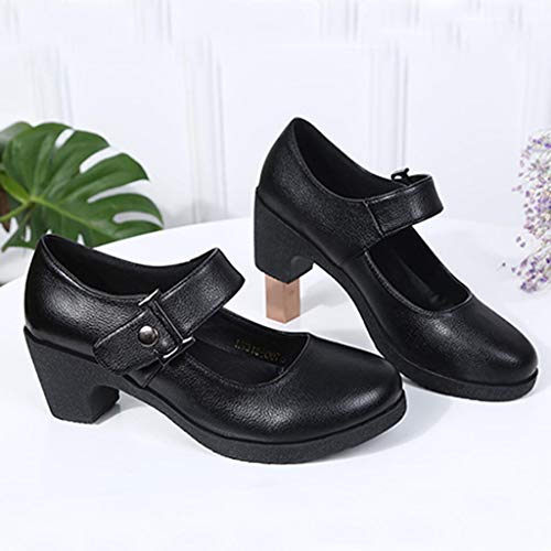 Womens Buckle Strap Dance Leather Shoes - Rumba Waltz Prom Latin Tango Ballroom Party Block Heel PU Dance-Shoes (Black, US:7) - Thumbnail 4