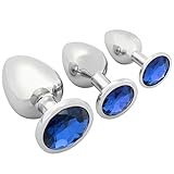 3 Pcs 3 Size Stainless Steel Jeweled Anal Butt Plugs, Hmxpls Anal Trainer Toys Sex Love Games Personal Massager for Women Men Couples Lover Masturbation Jewelry Design SM Stimulation Toy, 11 Oz(Blue)