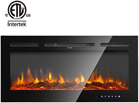 RUUF Electric Fireplace, 50" in-Wall Recessed and Wall Mounted Fireplace Heater, 5 Flame Settings with 9 Colors, Touch Screen and Remote Control, Logset and Crystal Hearth, ETL Safety Certificated