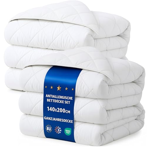 All-Season Duvet 140 x 200 cm, Quilt, Sleeping Blanket, Warm Duvet, White, Microfibre, Set: 2 x White Duvets