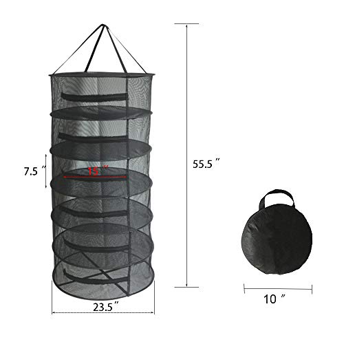 EACHON Herb Drying Rack Hanging Dry Net Durable Mesh Collapsible Hanging Dryer with Zipper Net Lights Carrying Case Indoor & Outdoor (6 Layer) (Black 23.555.5)