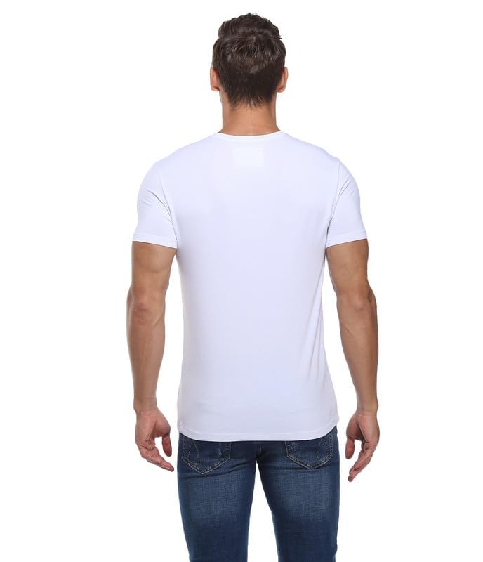 COLORFULLEAF 3/5er Pack Bambus Rundhals T-Shirt Herren Stretch Unterziehshirt Männer Einfarbig Business Arbeitstshirts(Weiß,L) 5