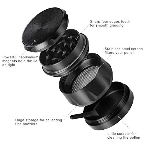 iRainy 1.6 Inch 4 Pieces Spice Herb Grinder G2 Pocket Size Small Tiny Grinder with Pollen Catcher (Black)