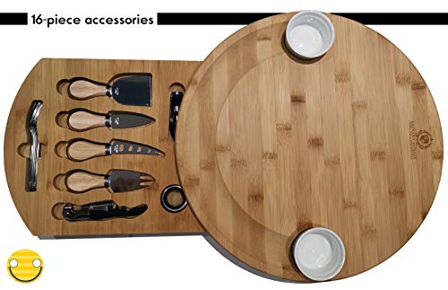 Extra Large Smiley Cheese Board Set | Unique Housewarming Gifts, Men, Women Birthday, Mothers Day | Magnetic Drawer holding Cheese Knives, Serving Forks, Wine Accessories