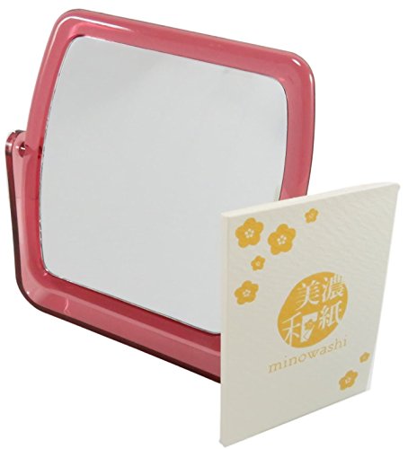 Double-Sided Square Makeup Mirror Swivel Mauve 5.5 x 5 Inches with Minowashi Blotting Absorbing Oil Paper 100 Sheets (Set of 2)
