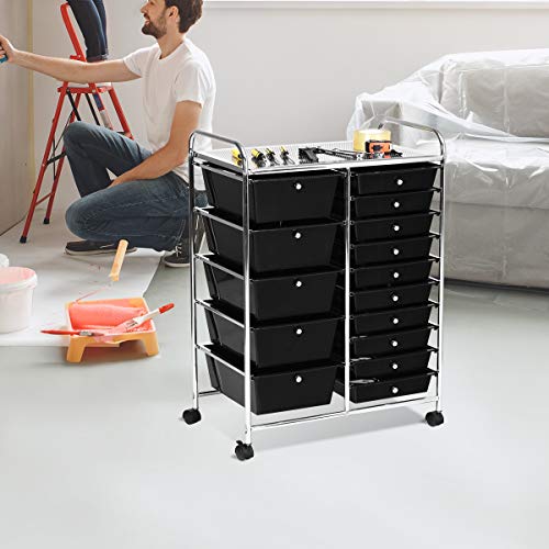 Giantex 15 Drawer Rolling Storage Cart Tools Scrapbook Paper Office