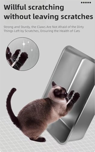 SLEEPHEAD® Stainless Steel Cat Litter Box，Metal Kitty Litter Box with High Wall Sides Enclosure for Big and Small Cats,with Footboard and Scoop Odor Control, Easy Clean,Non-Sticky, Anti-Leakage