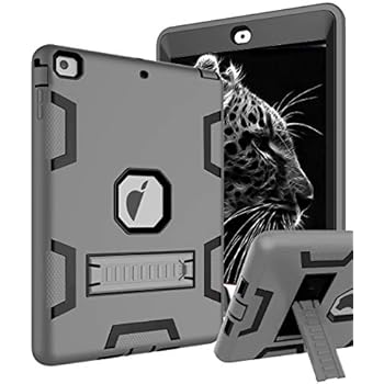 TOPSKY iPad Air Case, iPad A1474/A1475/A1476 Kids Proof Case, Heavy Duty Shockproof Rugged Armor Defender Kickstand Protective Cover Case for iPad Air Grey Black