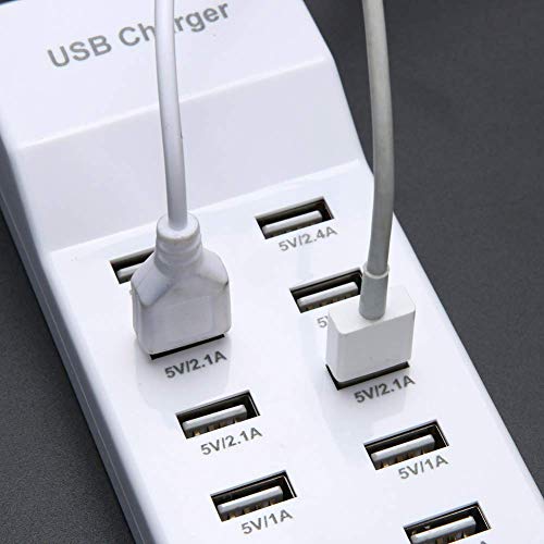 USB Rapid Charger10-Port Family-Sized USB Wall Charger with Rapid Charging Auto Detect Technology Safety Guaranteed Smart USB Ports for Multiple Devices Smart Phone Tablet Laptop Computer