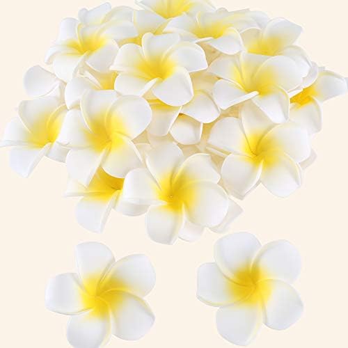 XYXCMOR Hawaiian Foam Plumeria Flowers 30pcs Artificial Plumeria Rubra Frangipani Flower Heads for Beach Wedding Cake Luau Party Table White