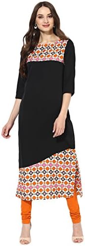 Vaamsi Women's Indian Tunic Top Crepe Kurti(PK1367_Black_L)