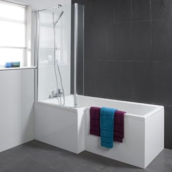 Trueshopping Badezimmer 1700 Mm Weiss Modern Quadratisch Dusche Badewanne Mit Festen Glas Screen Und Front Panel Rechts Oder Links Hand Links Amazon De Kuche Haushalt