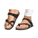 Happeks Women's Gladiator Sandals Ankle Buckle Crisscross Thong Flip Flop Strappy Summer Flat Shoes Black