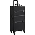 Yaheetech Makeup Train Case Aluminum Cosmetic Case 3 in 1 Beauty Trolley Professional Makeup Travel Case Black