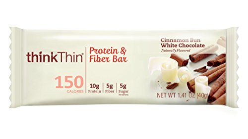 Protein & Fiber Bars by thinkThin – On The Go, Low Sugar, 10g Protein, 5g Fiber, Gluten Free, Non-GMO – Cinnamon Bun White Chocolate (10 Bars)