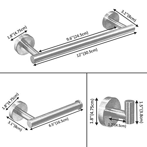 Bathroom Hardware Set 12''Towel Bar, Toilet Paper Holder, Towel Ring, Robe Hook,Brushed Gold Wall Mounted Bath Hardware Accessory Set