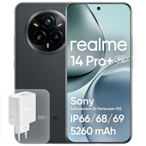 realme 14 Pro+ Android Smartphone, 8+ 256GB, Sony IMX896 OIS-Kamera, Qualcomm Snapdragon 7s Gen 3 5G, IP69, 6.83" 120-Hz-Display, 5260-mAh-Akku, Grau (Mit Adapter)