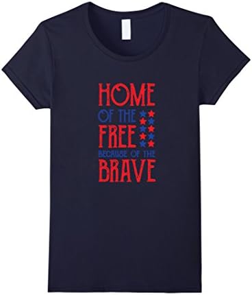 Womens Home of the Free Because of the Brave Patriotic T-Shirt Large Navy