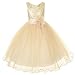 Kids Dream Little Girls Gold Sequin Bodice Floral Overlaid Flower Girl Dress 2-6