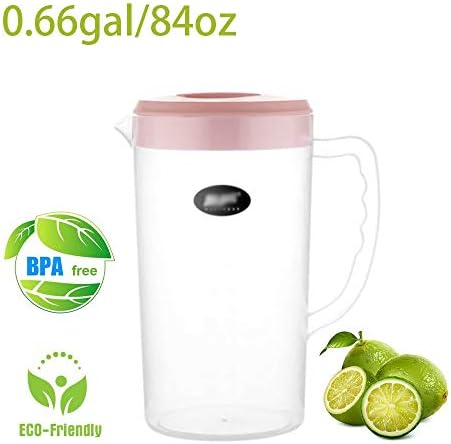 0.66 Gallon/2.5 Litre Plastic Pitcher with Lid BPA-FREE Eco-Friendly Carafes Mix Drinks Water Jug for Hot/Cold Lemonade Juice Beverage Jar Ice Tea Kettle (84oz, Pink)