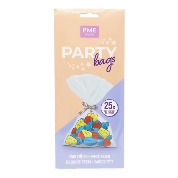 PME BP500 Party Bags with Silver Ties, Transparent, Pack of 25 11 x 0.1 x 23 cm