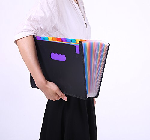 Expanding Files Folders/24 Pockets A4 Expandable File organizer/Plastic Business Portable Accordion File Box with High Capacity Multicolour Stand