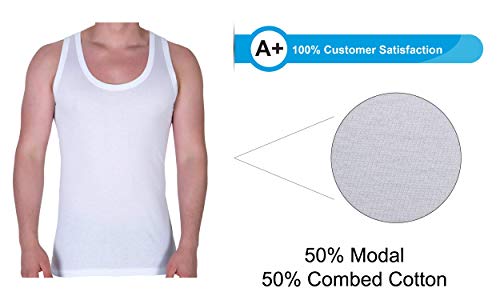 Klano Underwear Men's 3 Pack Modal and Cotton Taggless Tank Tops Undershirts X-Large White - Thumbnail 4