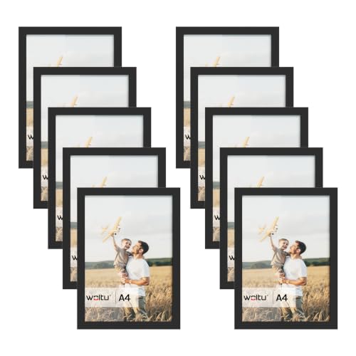 WOLTU Bilderrahmen A4, 10er set, MDF-Holz Fotorahmen mit Passepartout