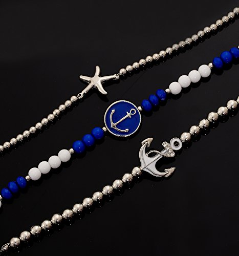 MOLOCH Anklets For Women Starfish Anchor Ankle Bead Chains Bracelets Adjustable Beach Anklet Foot Jewelry Set For Grils - Thumbnail 2