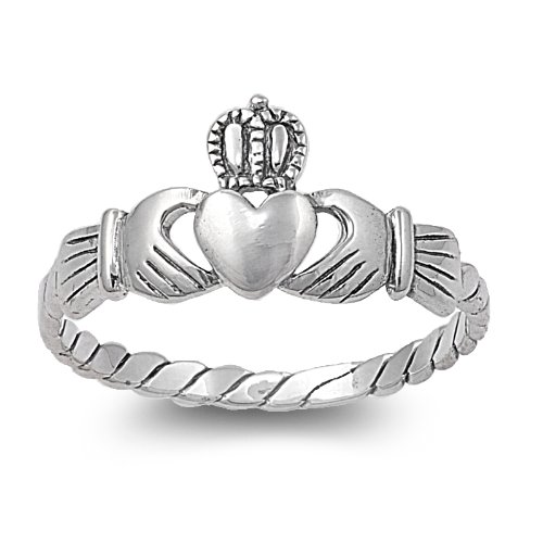Sterling Silver 9mm Claddagh Heart Ring (Size 3 - 10)