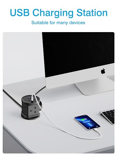 Cube Extension Lead with USB, UK 7-in-1 Power Strip with 3 USB Ports (5V/2.4A) Chiefox 4 Way Extension Cable Socket with Switch, 3M Multi Plug Extension Cords for Home Office Travel Dorm Room- Black