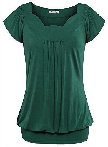 Ninedaily Women Tops Fluted Collar Short Kimono Raglan Sleeve Band Draped Blouse,Green,XX-Large