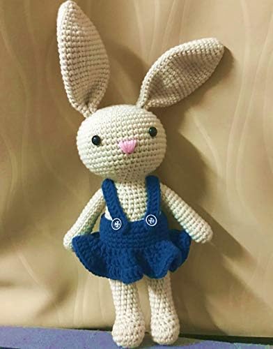 HYST Pastel Rabbit Handmade Amigurumi Stuffed Toy Knit Crochet Bunny Animal Toy (Dark Blue Dress)