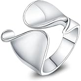 QueenBee Silver Plated Adjustable Geometric Statement | Minimalist Asymmetric Open Cocktail Jewelry | Trendy Bold Design for Stacking | Hypoallergenic Smooth Punk-Inspired Accessory