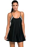 Tiksawon Women Flowing Swim Dress Layered 1pc Tankini Top Swimsuit